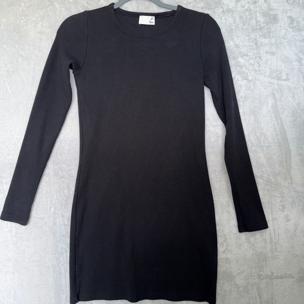 Wilfred Free XS Black‎ Ribbed Knit Bodycon Mini Dress long sleeve